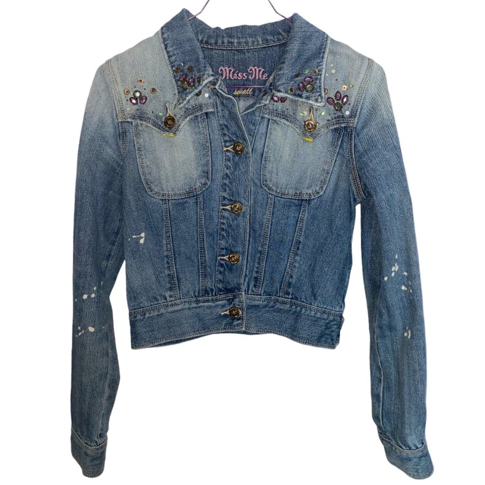 Miss Me Denim Crop Distressed Jean Jacket DIY Bling Junior